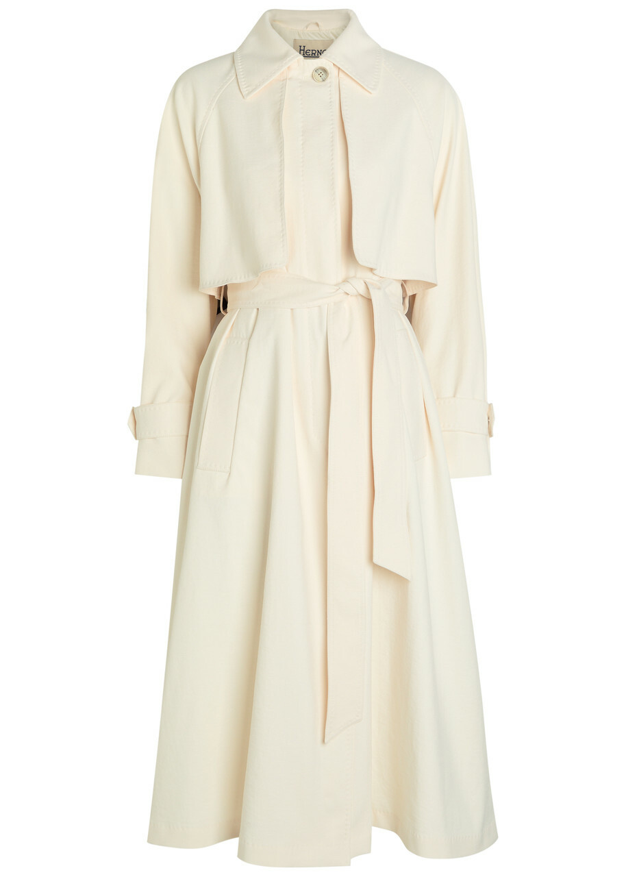 Herno Belted Woven Trench Coat Off White