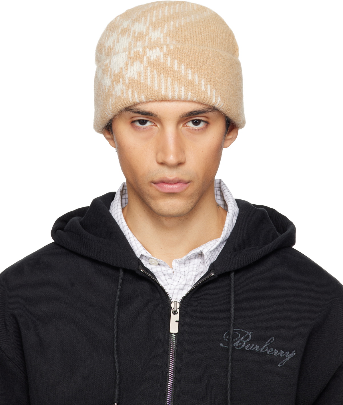 BURBERRY ベージュ ニット帽 54-61cmcashmere チェック ウールビーニー (サンドベージュ) - チルドレンズ | Burberry