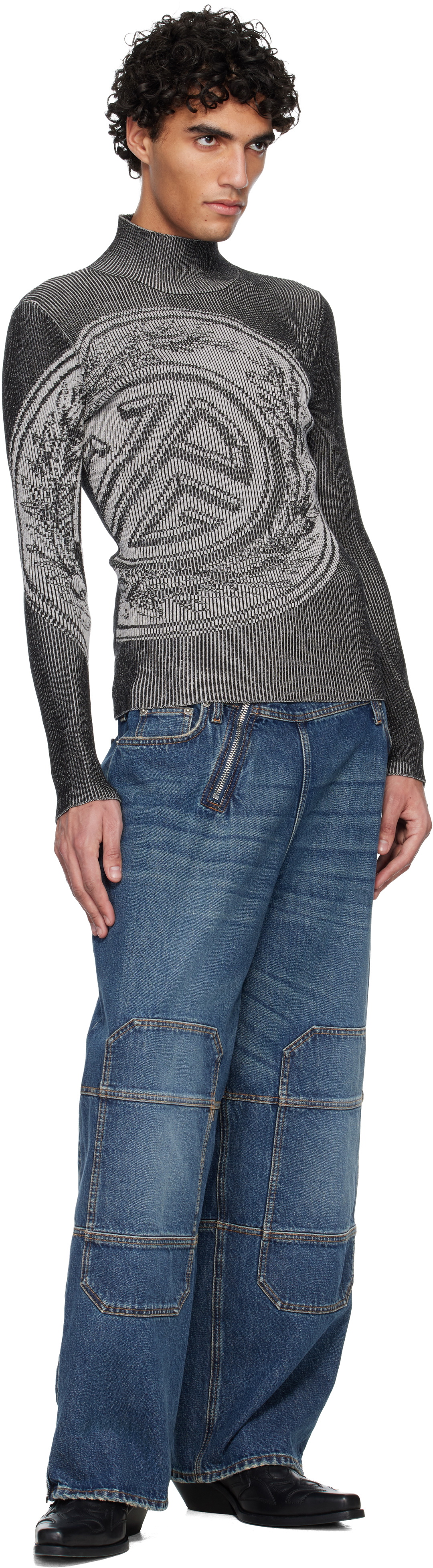 Jean Paul Gaultier Blue Zipped Patch Jeans