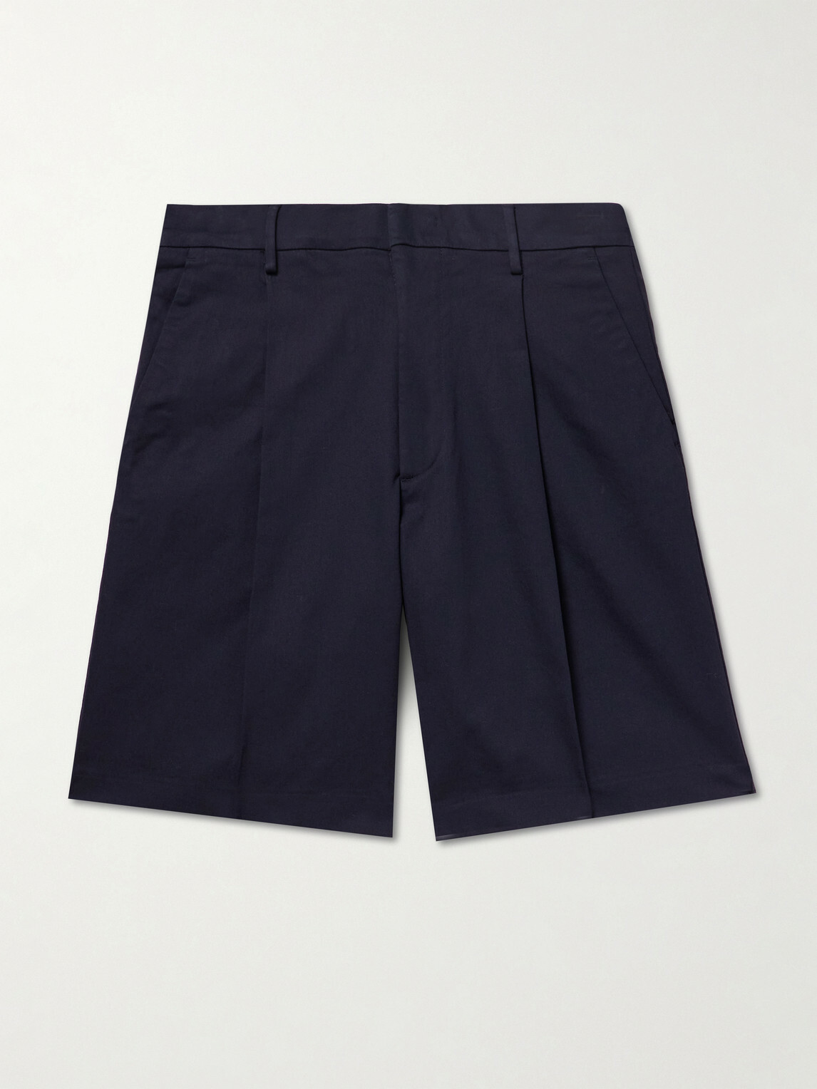 NN07 - Kay 1420 Straight-Leg Pleated Stretch Organic Cotton Shorts - Blue