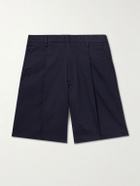 NN07 - Kay 1420 Straight-Leg Pleated Stretch Organic Cotton Shorts - Blue