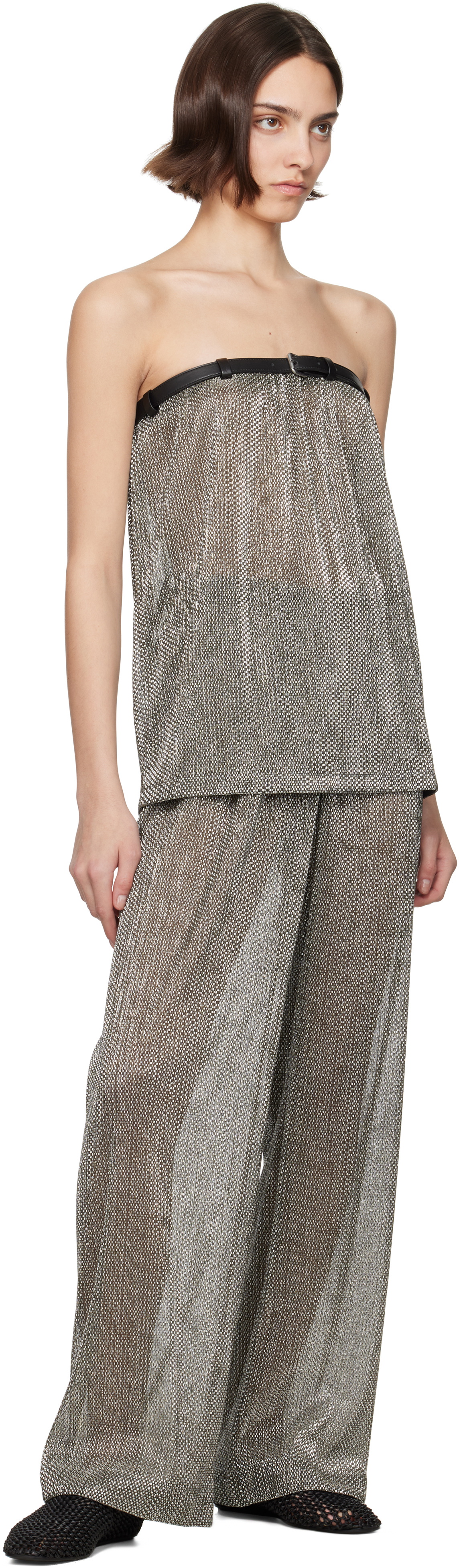 Nanushka Silver & Black Maglie Trousers.