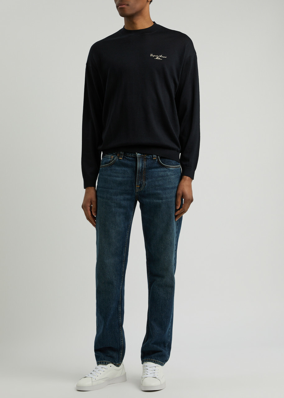 Emporio Armani Logo-embroidered Wool Jumper Navy