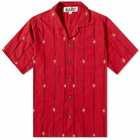 Karu Research Men's Hand Embroidered Vacation Shirt in Maroon/Black/Red