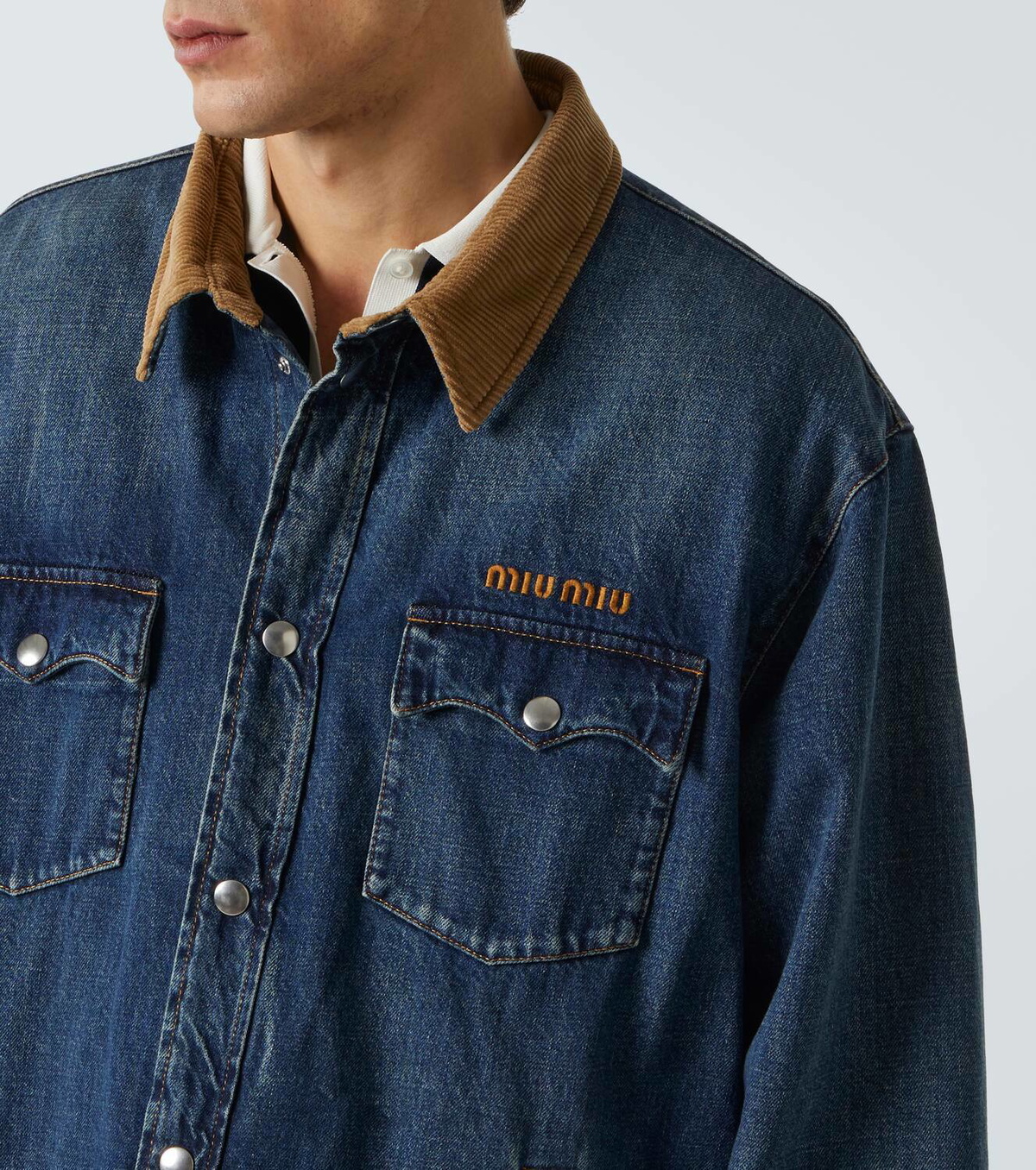 Miu Miu Corduroy-trimmed denim down jacket Miu Miu