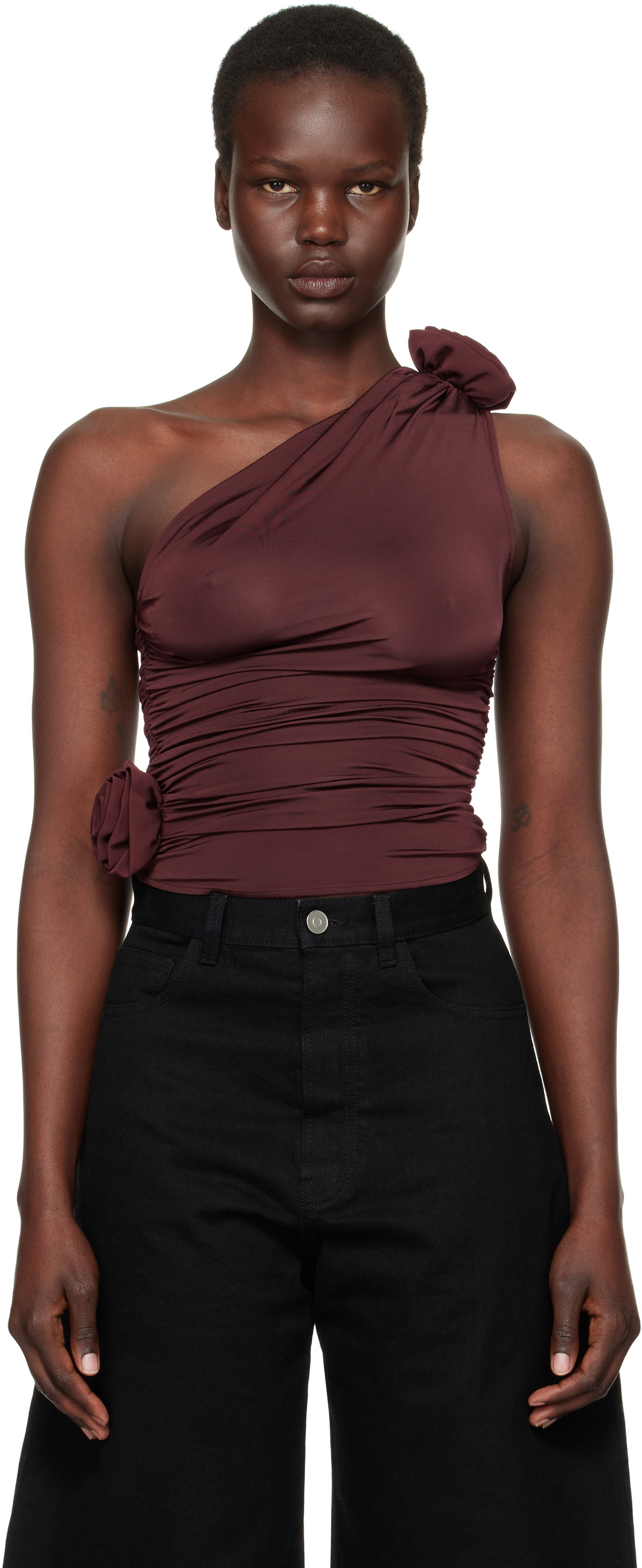 Magda Butrym Burgundy One Shoulder Tank Top