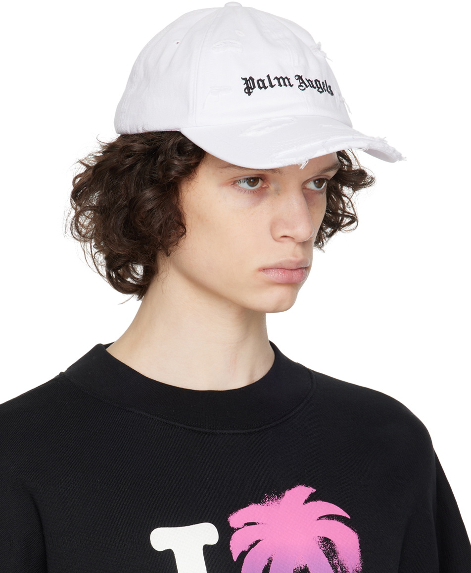 Palm Angels White Ripped Logo Cap Palm Angels