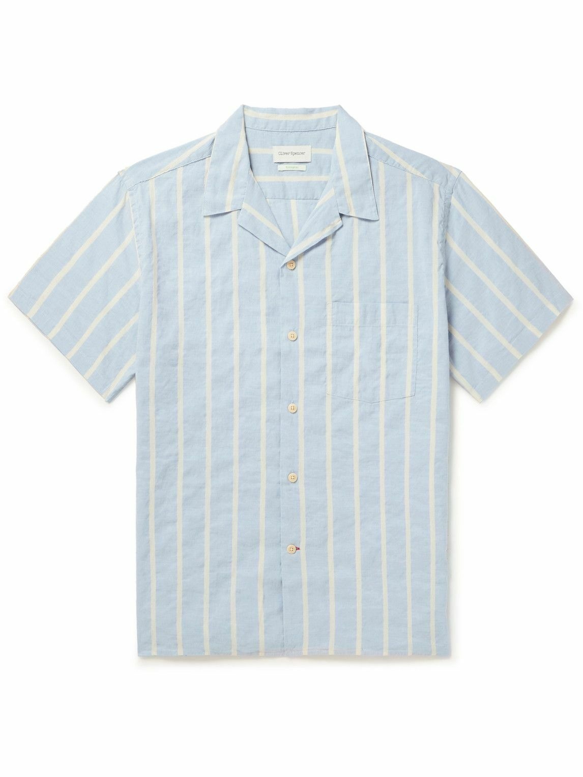 Photo: Oliver Spencer - Havana Camp-Collar Striped Cotton and Linen-Blend Shirt - Blue