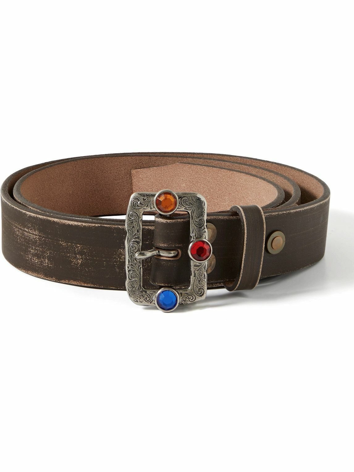 Photo: KAPITAL - 2.5cm Disco Embellished Distressed Leather Belt - Brown