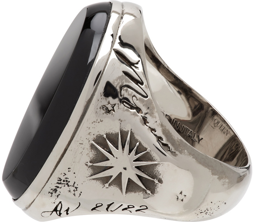 Alexander McQueen Black Oval Stone Ring Alexander McQueen