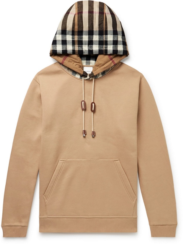 Photo: Burberry - Checked Cotton-Blend Jersey Hoodie - Neutrals