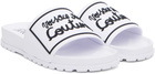 Versace Jeans Couture White Logo Shelly Pool Slides