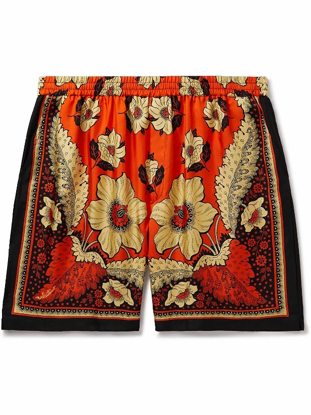 Photo: Valentino - Straight-Leg Floral-Print Silk-Twill Bermuda Shorts - Orange