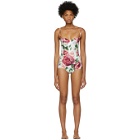 Dolce and Gabbana White Peonies Bustier Swimsuit