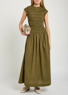 Faithfull The Brand Ale Smocked Cotton Midi Dress Green