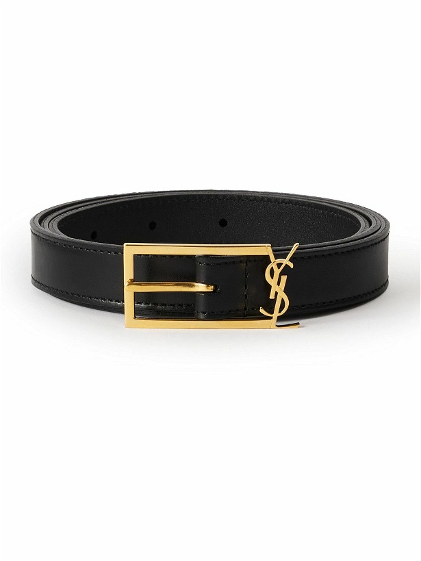 Photo: SAINT LAURENT - 2cm Logo-Embellished Leather Belt - Black
