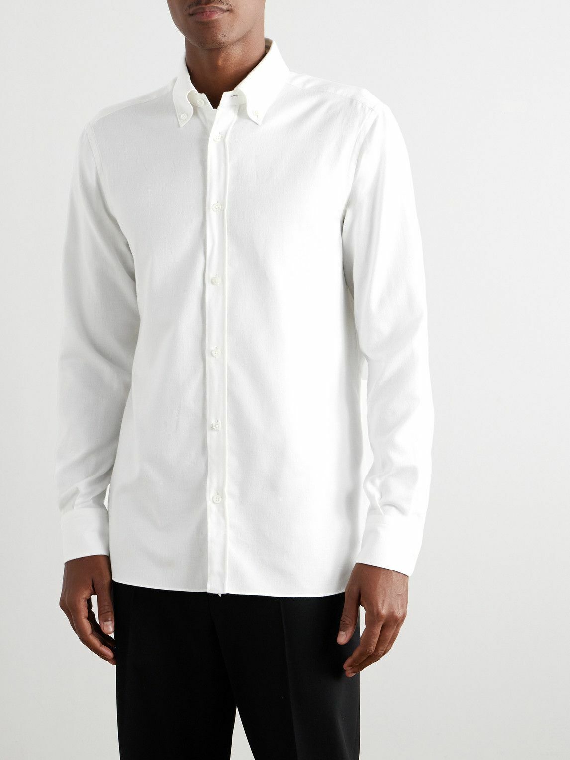 Zegna - Button-Down Collar Brushed Cotton-Twill Shirt - White Zegna