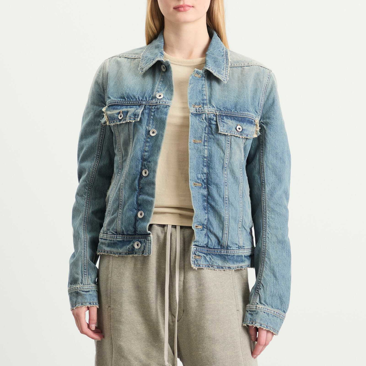 Rick Owens DRKSHDW Women's Denim Trucker Jacket in Washed Indigo