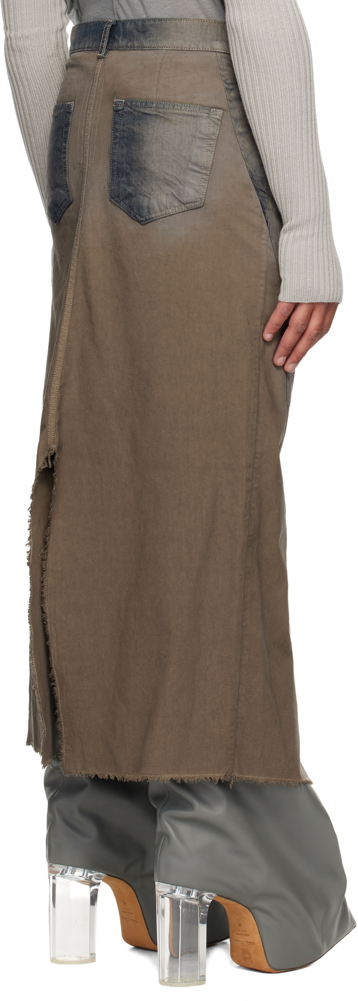 Rick Owens Gray Concordians Long Slivered Denim Skirt