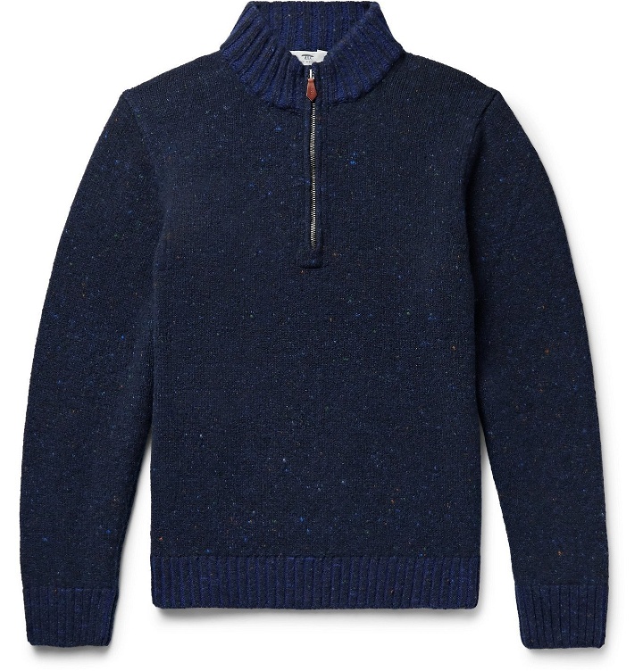 Photo: Inis Meáin - Donegal Merino Wool and Cashmere-Blend Half-Zip Sweater - Blue
