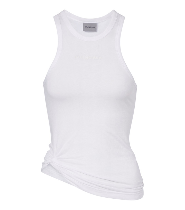 Photo: Balenciaga Logo gathered cotton jersey tank top