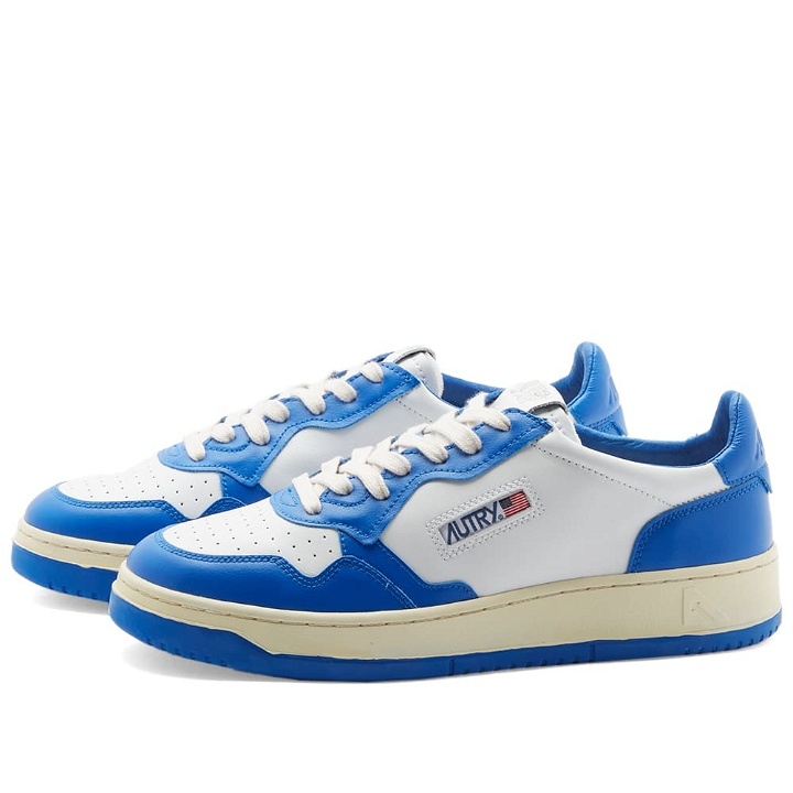 Photo: Autry Men's 01 Low Contrast Sneakers in White/Blue