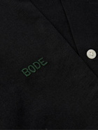 BODE - Rosefinch Embroidered Cotton and Linen-Blend Shirt - Black