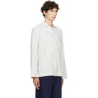 Tekla Off-White & Blue Poplin Long-Sleeved Pyjama Shirt