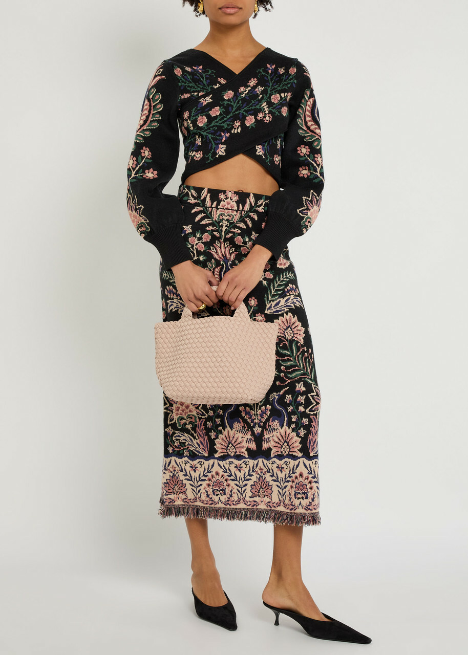 Farm Rio Marvelous Garden Floral-jacquard Knit Crop top Black