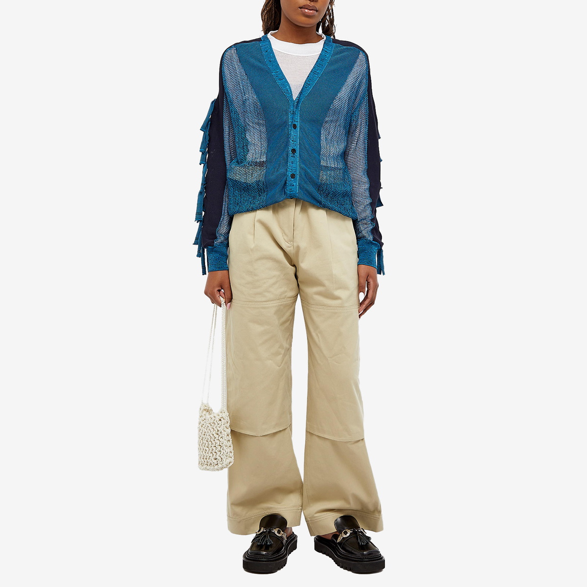 Toga Pulla Women's Fringe Knit Cardigan in Blue Toga Pulla