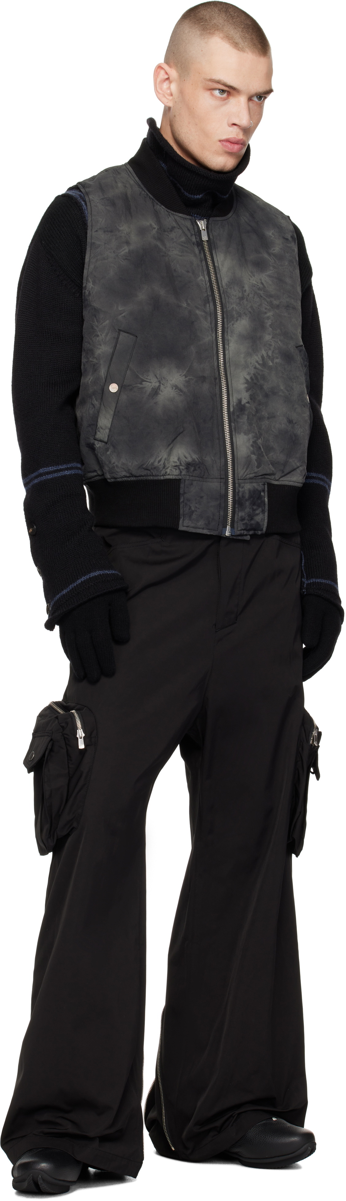 FFFPOSTALSERVICE Black Garment Dye Wash MA-1 Bomber Vest