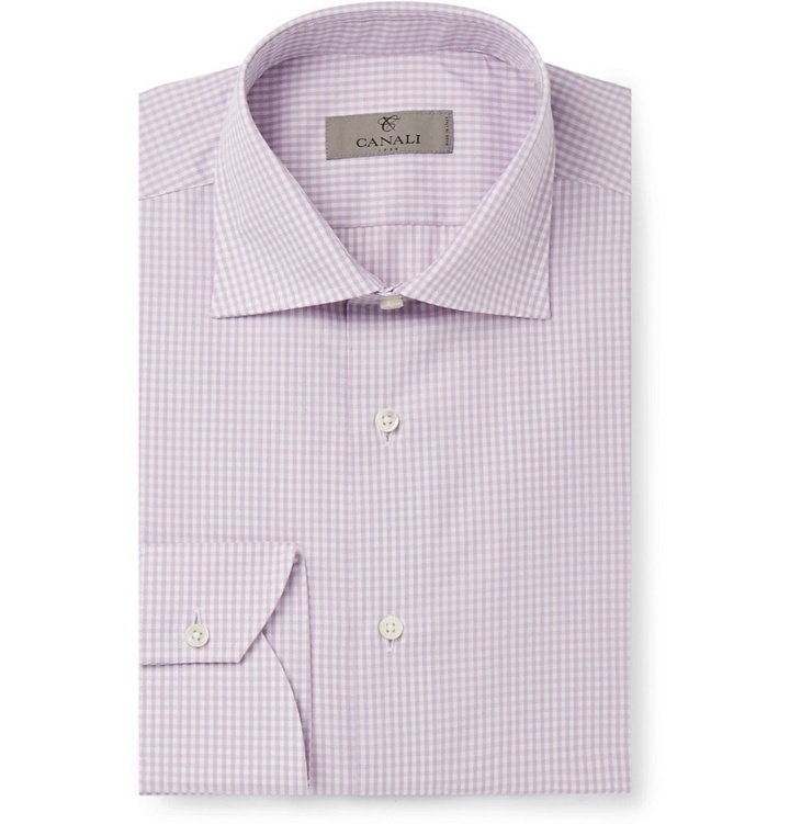 Photo: Canali - Lilac Cutaway-Collar Gingham Cotton Shirt - Men - Purple