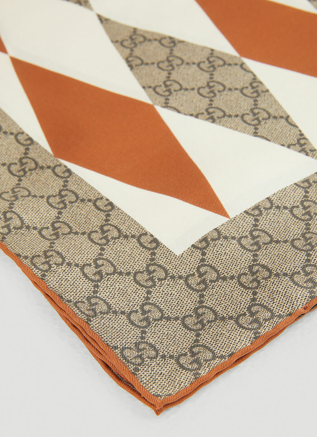 GG Horsebit silk scarf in black and beige