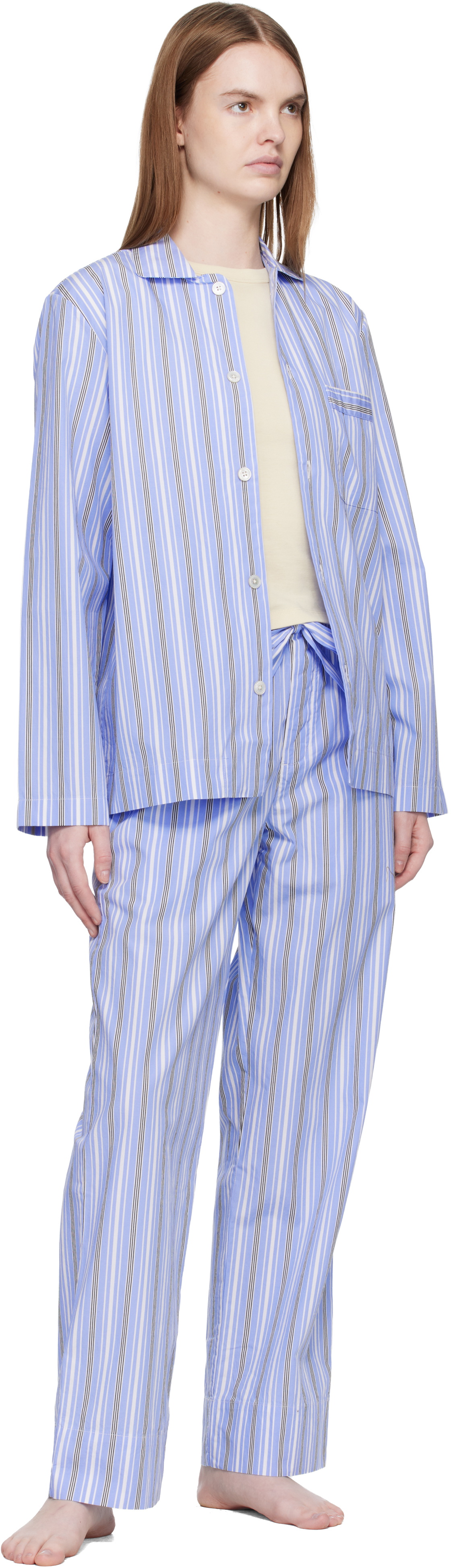 Tekla Blue & White Poplin Pyjama Pants