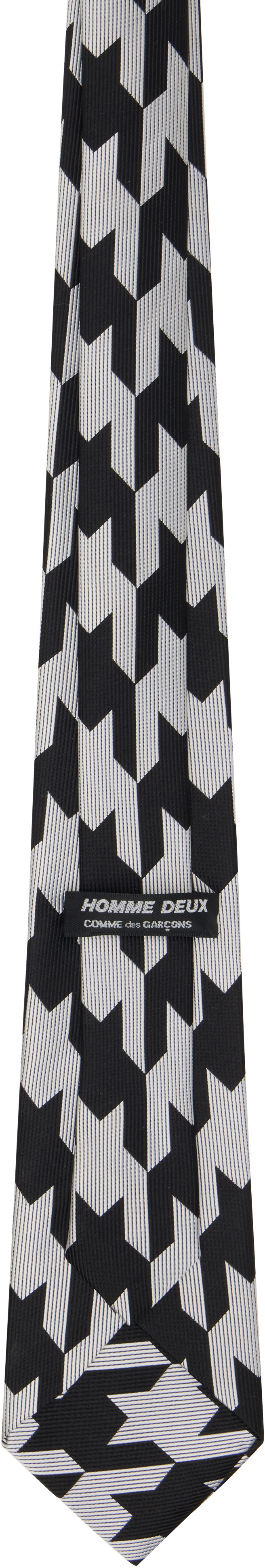 Comme des Garçons Homme Deux Black & White Silk Geometric Pattern Tie
