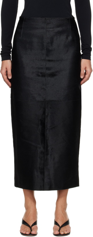 Photo: Nour Hammour Black Elisse Long Pencil Ponyhair Skirt
