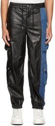 Feng Chen Wang Black & Blue Faux-Leather Denim Cargo Pants