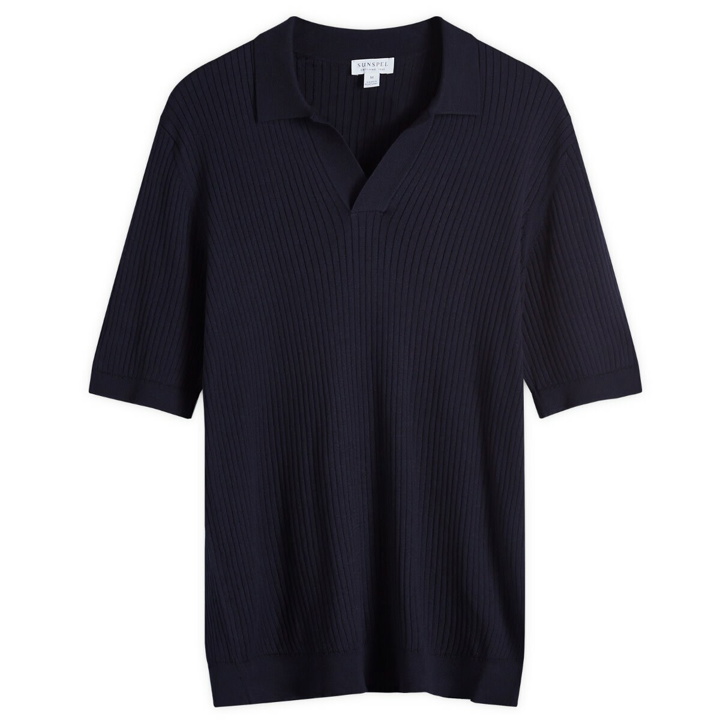 Photo: Sunspel Men's Fine Rib Polo Shirt in Navy