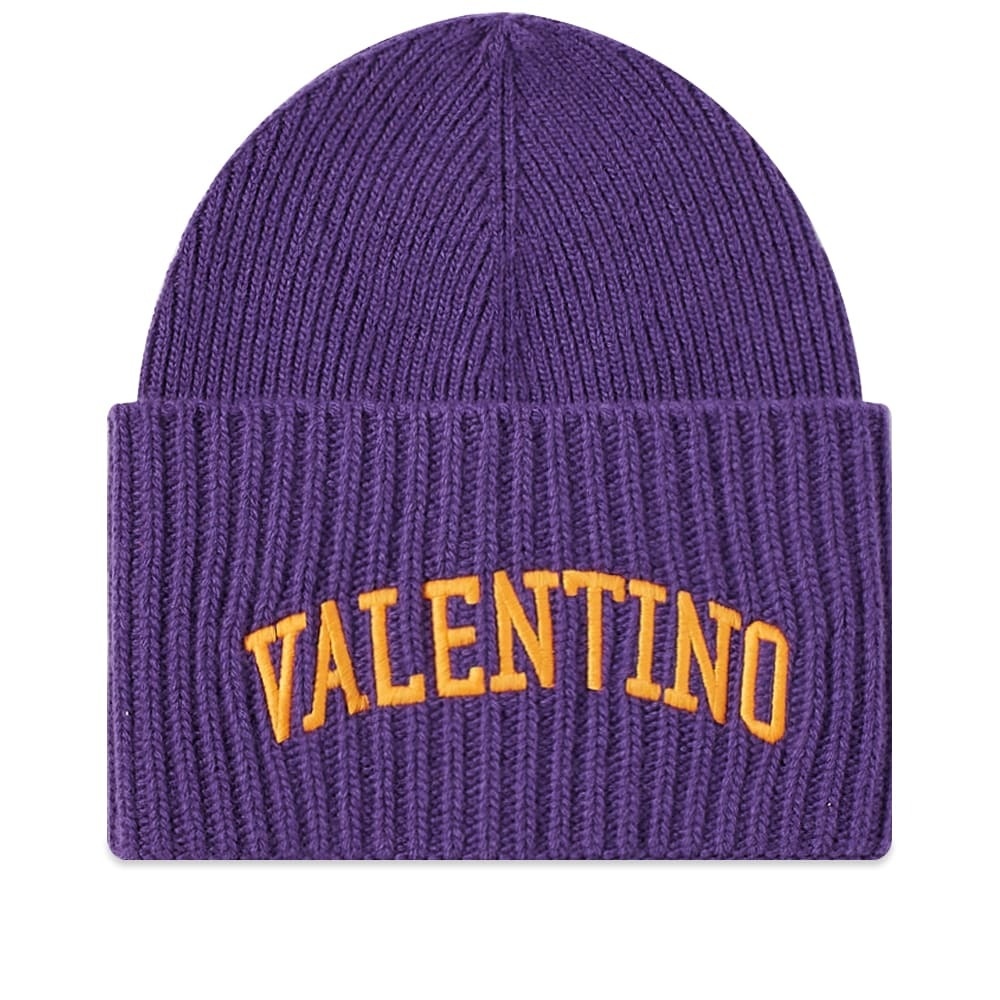 Photo: Valentino Men's College Logo Beanie in Purple/Orange