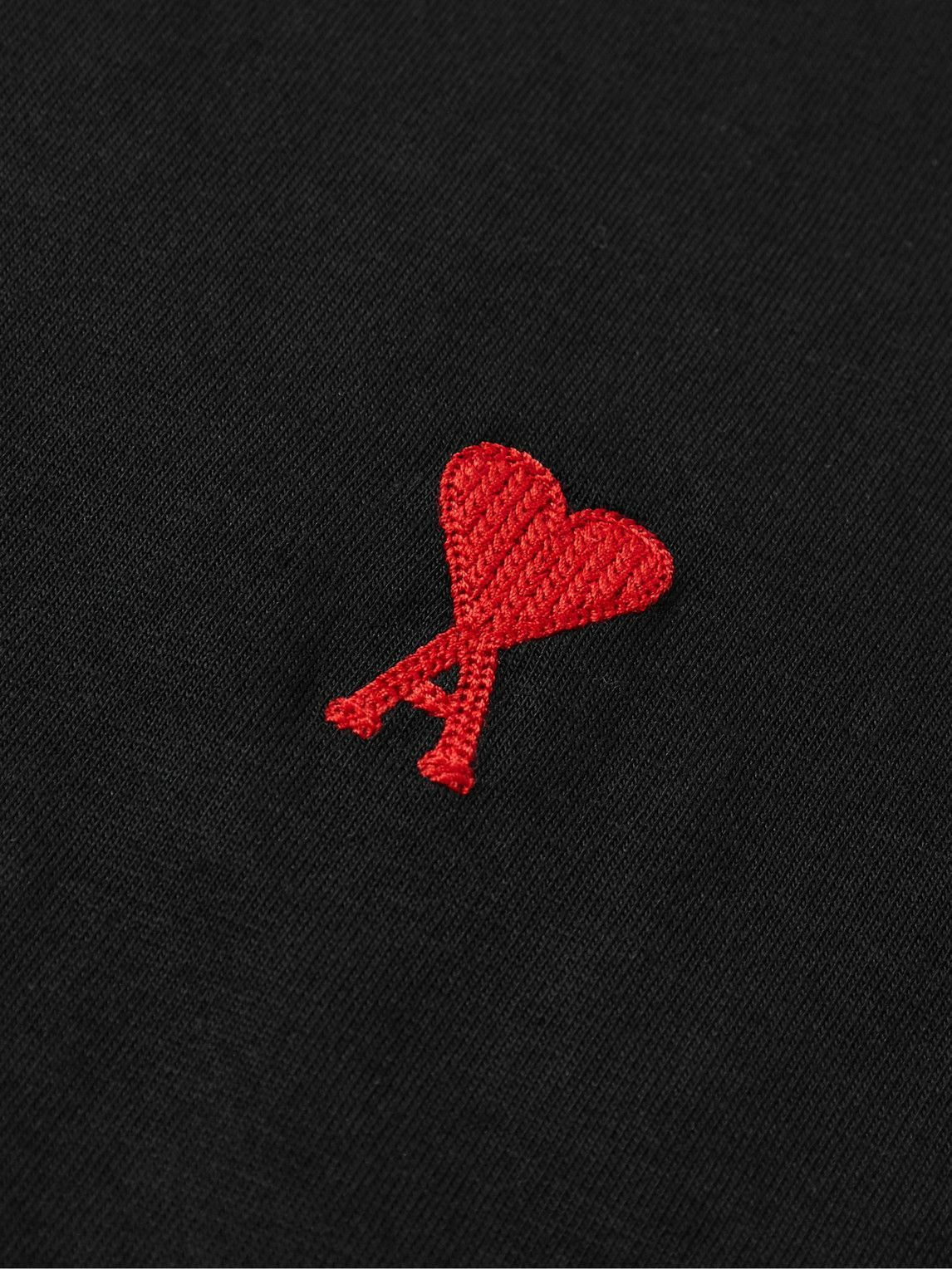 AMI PARIS - Logo-Embroidered Cotton-Jersey T-Shirt - Black