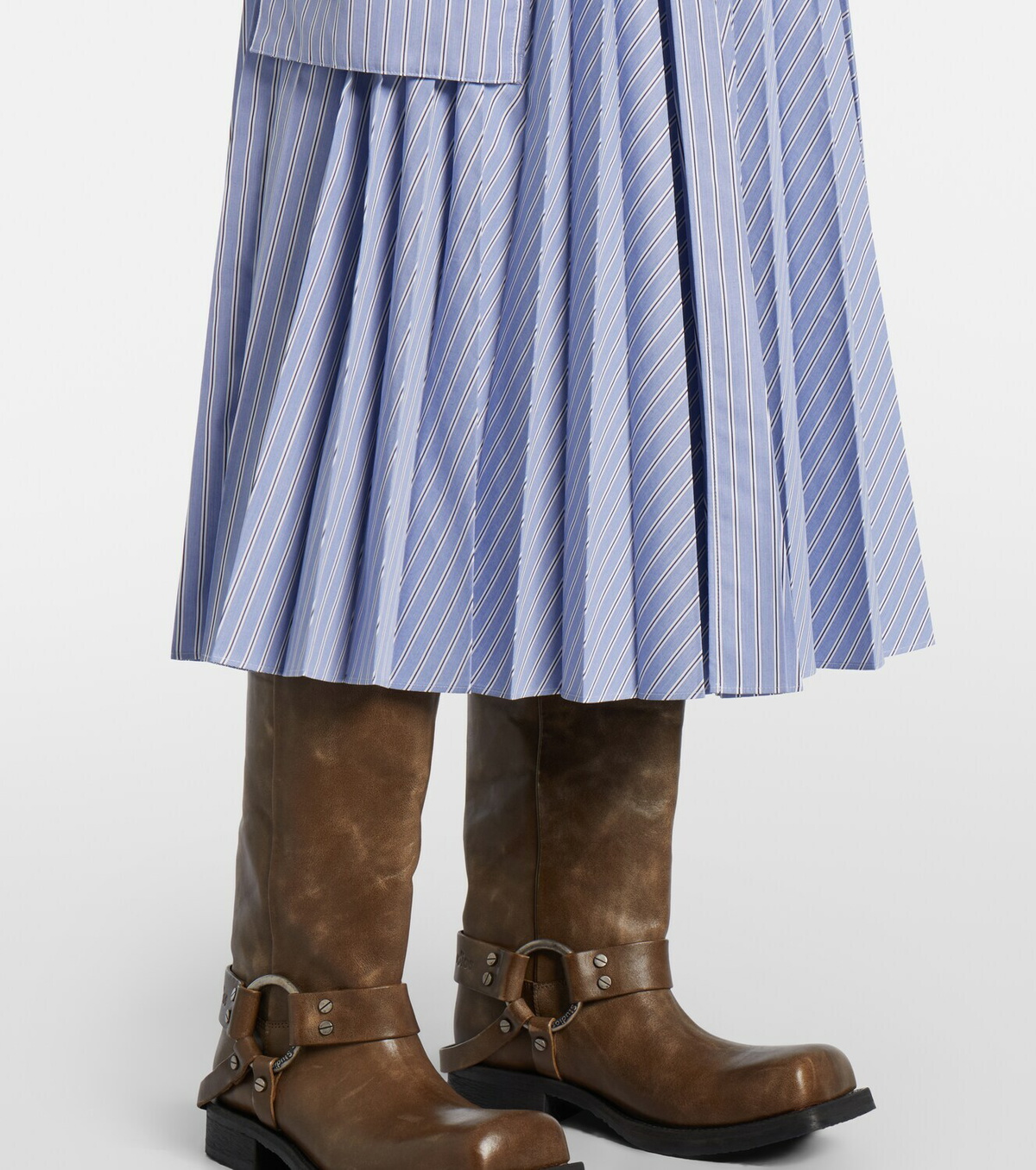 Sacai Striped cotton-blend midi skirt