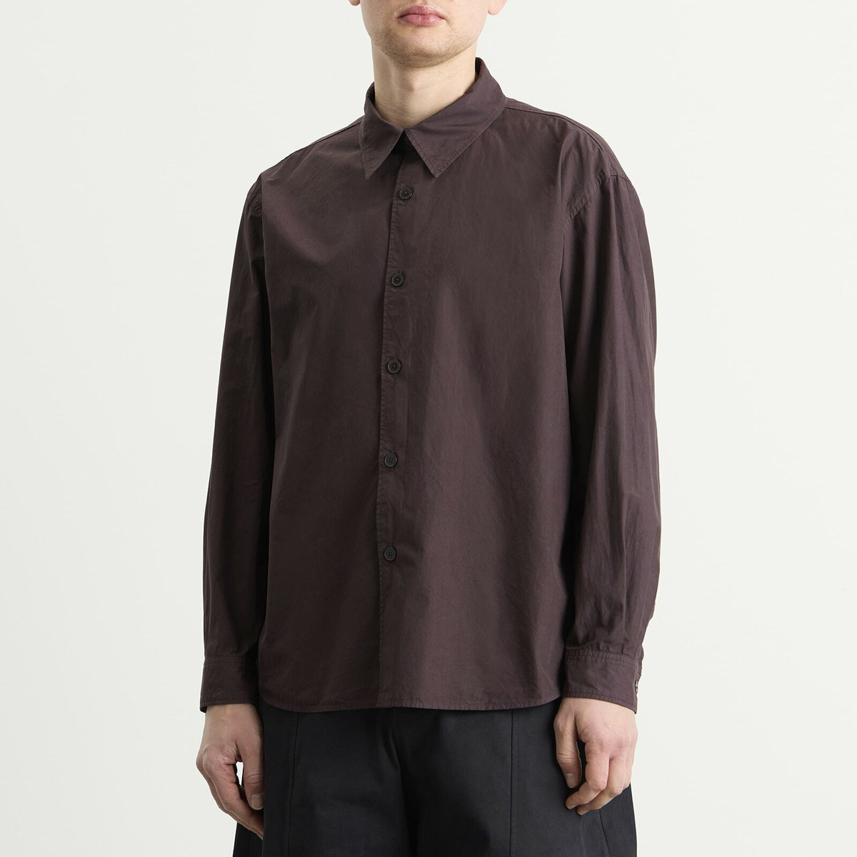Auralee Men's Garment-Dyed Shuttle Weather Shirt in Dark Brown