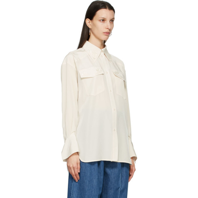 Mame Kurogouchi Off-White Crepe Embroidered Shirt Mame Kurogouchi