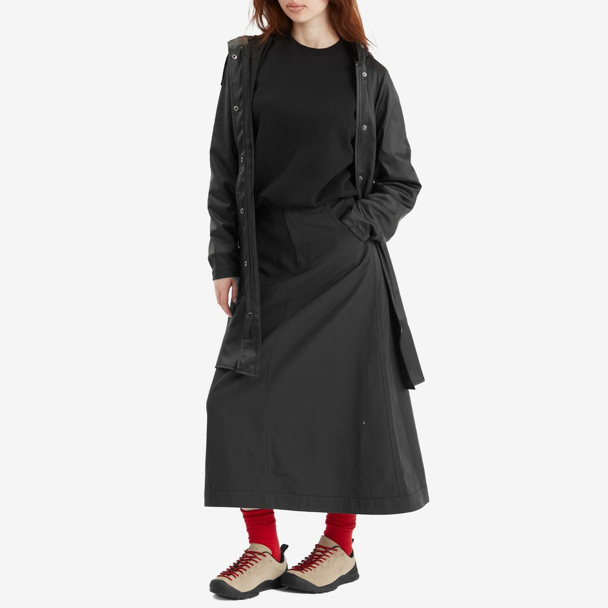 Rains Women's Curve Long Jacket in Black Grain