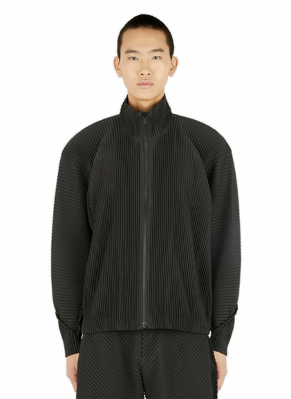 Photo: Arc Zip Front Plissé Sweatshirt in Grey