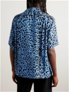Wacko Maria - Camp-Collar Leopard-Print Satin Shirt - Blue