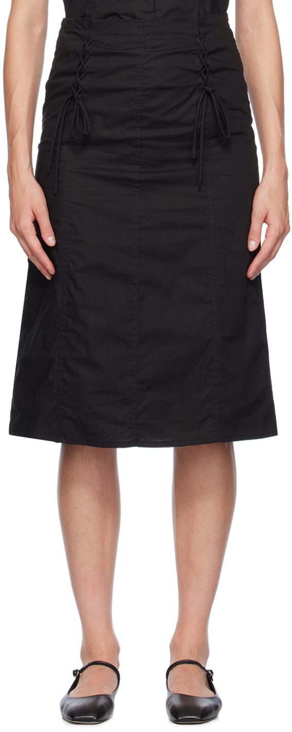Deiji Studios Black Double Lace Up Midi Skirt
