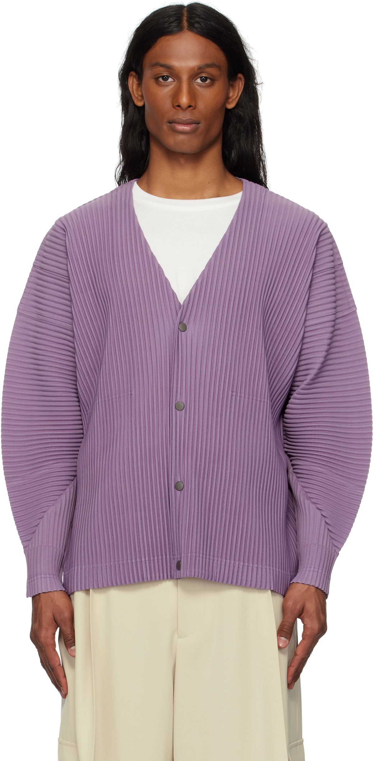 HOMME PLISSÉ ISSEY MIYAKE Beige Monthly Color March Cardigan HOMME PLISSÉ ISSEY MIYAKE Beige Monthly Color March Cardigan