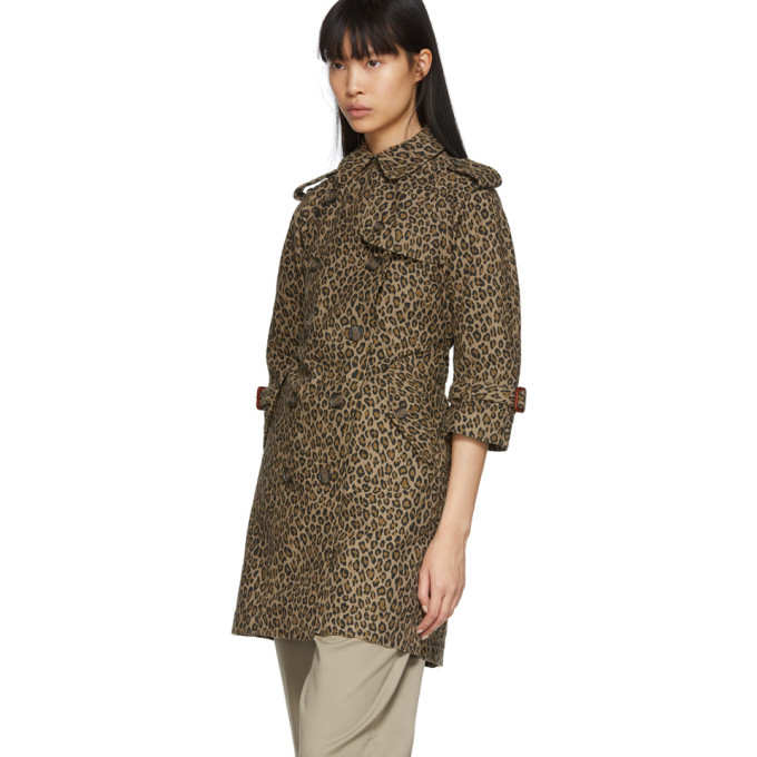 R13 Tan and Black Leopard Raglan Sleeve Trench Coat R13