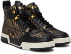 Moschino Black & Gold Allover Logo Sneakers